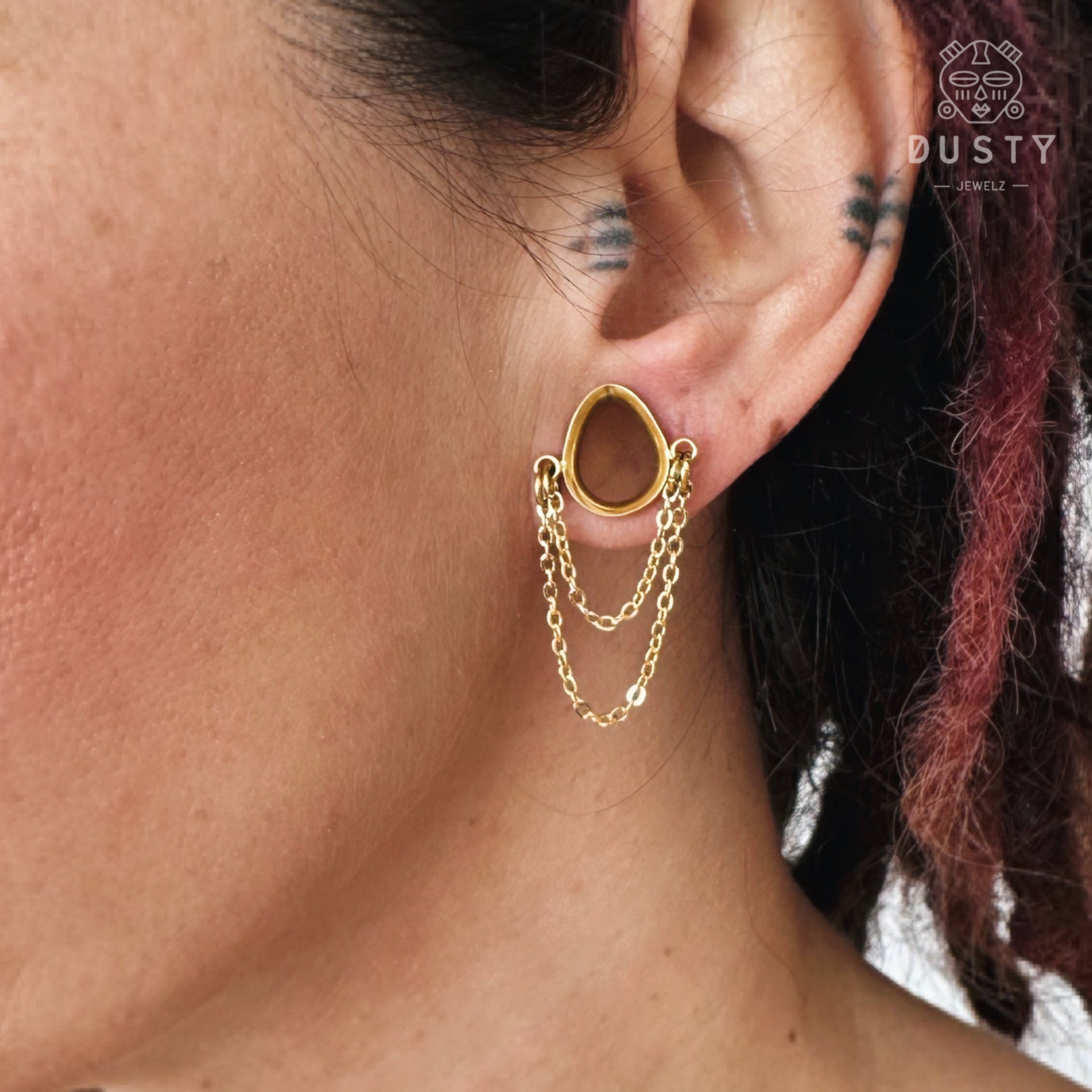 Ear Tunnels Plugs With Dangles Teardrop Double Chain Tunnels