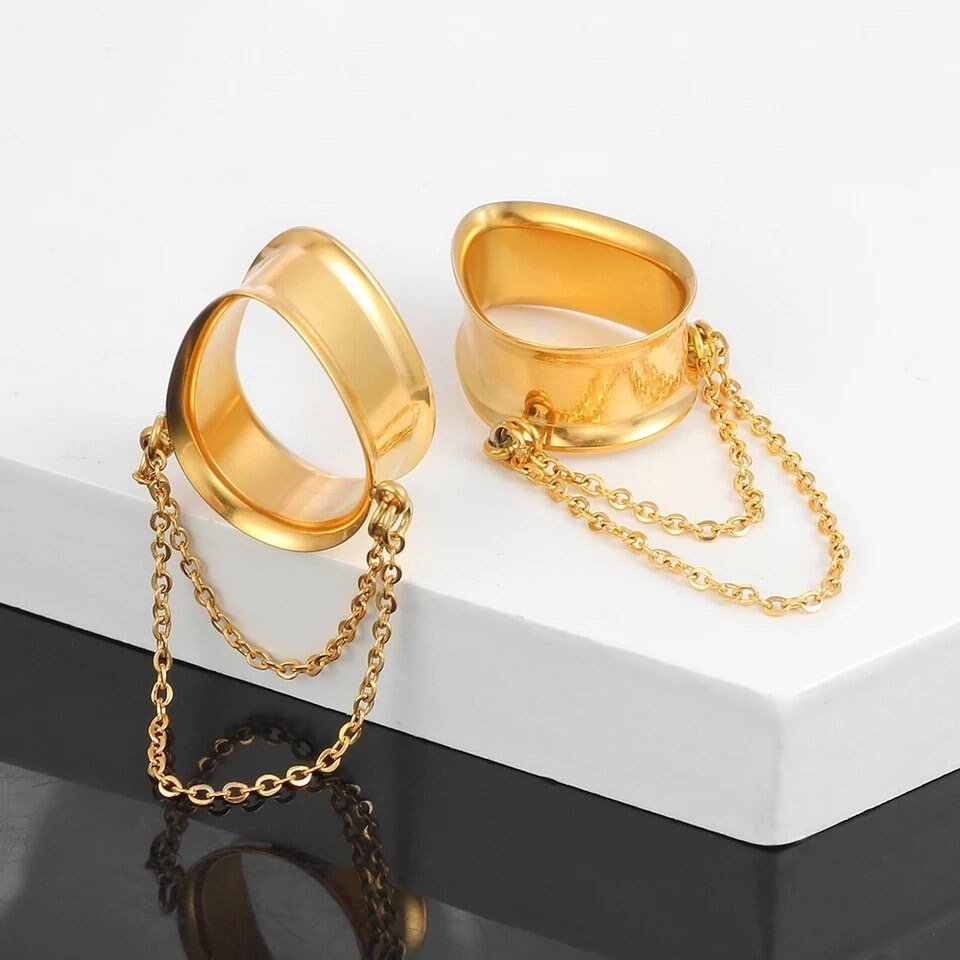 Teardrop Double Chain Tunnels | Dangle Plugs - DustyJewelz