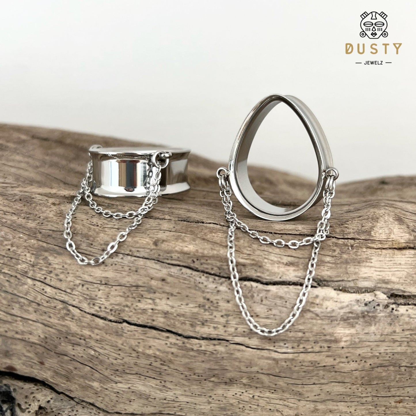 Teardrop Double Chain Tunnels | Dangle Plugs - DustyJewelz