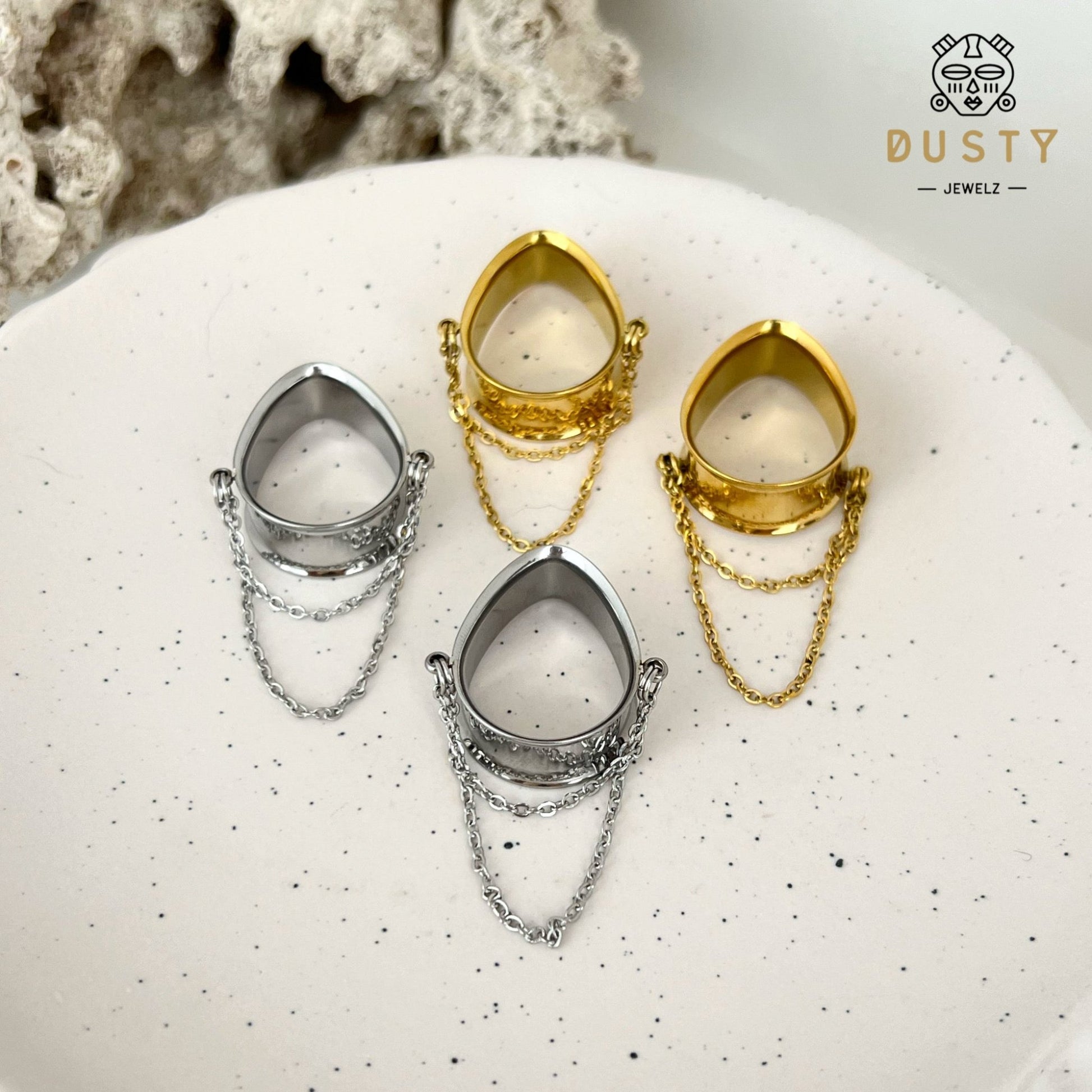 Teardrop Double Chain Tunnels | Dangle Plugs - DustyJewelz