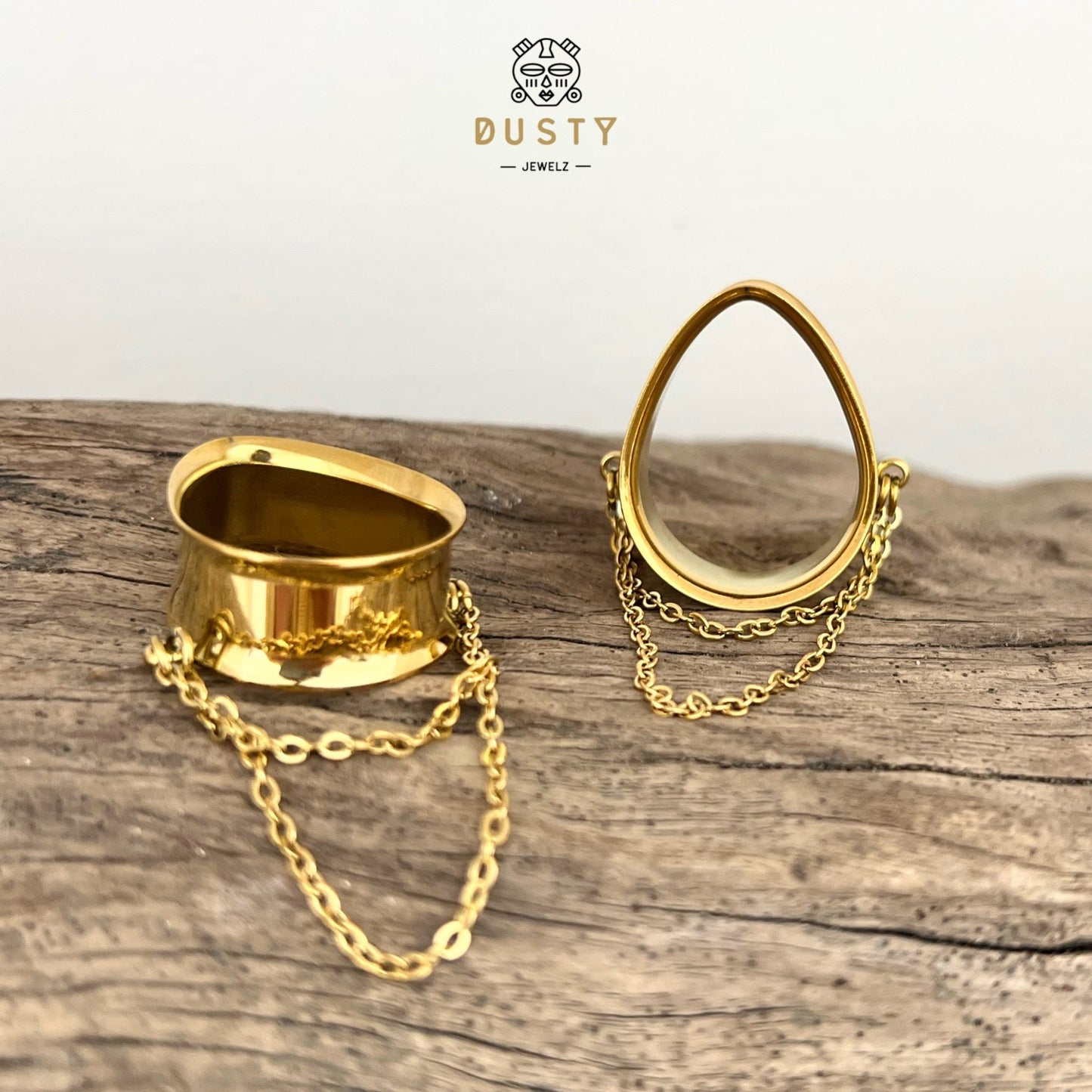 Teardrop Double Chain Tunnels | Dangle Plugs - DustyJewelz