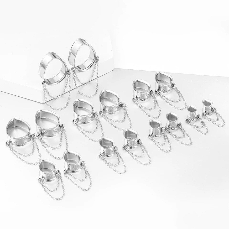 Teardrop Double Chain Tunnels | Dangle Plugs - DustyJewelz