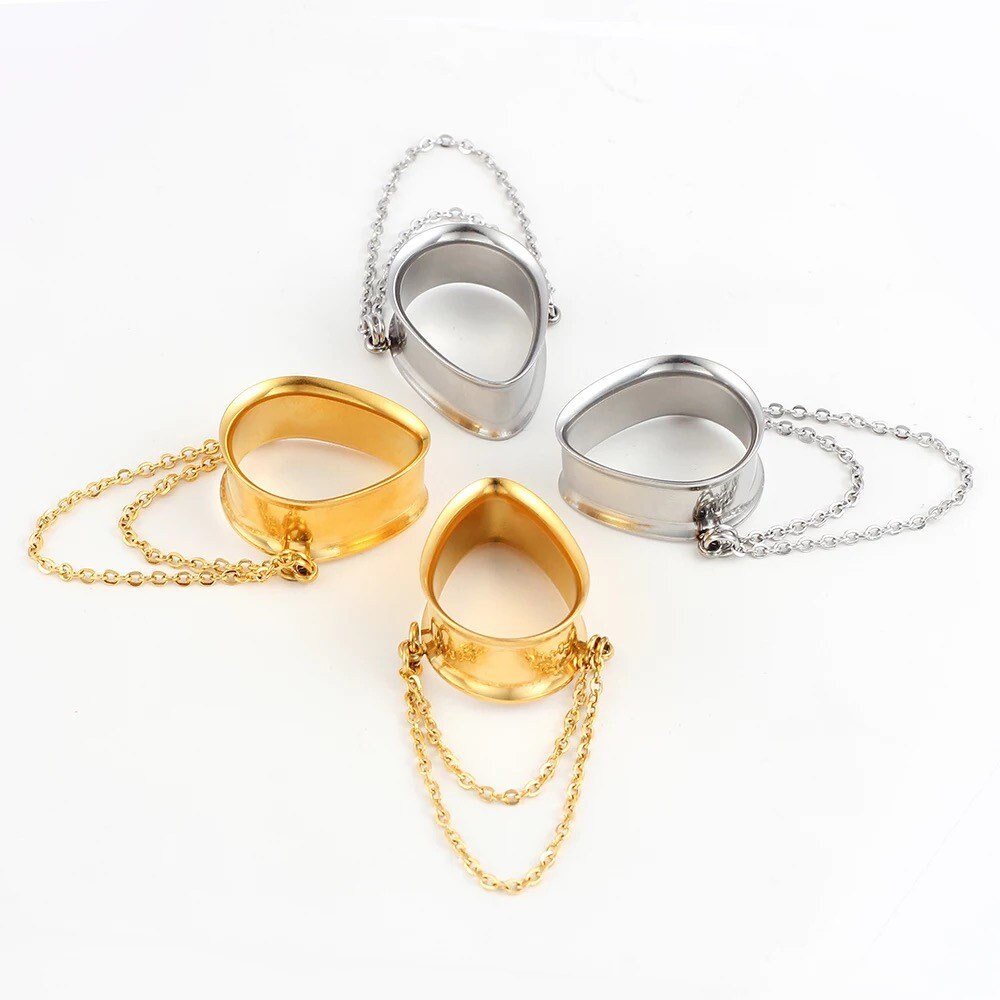 Teardrop Double Chain Tunnels | Dangle Plugs - DustyJewelz