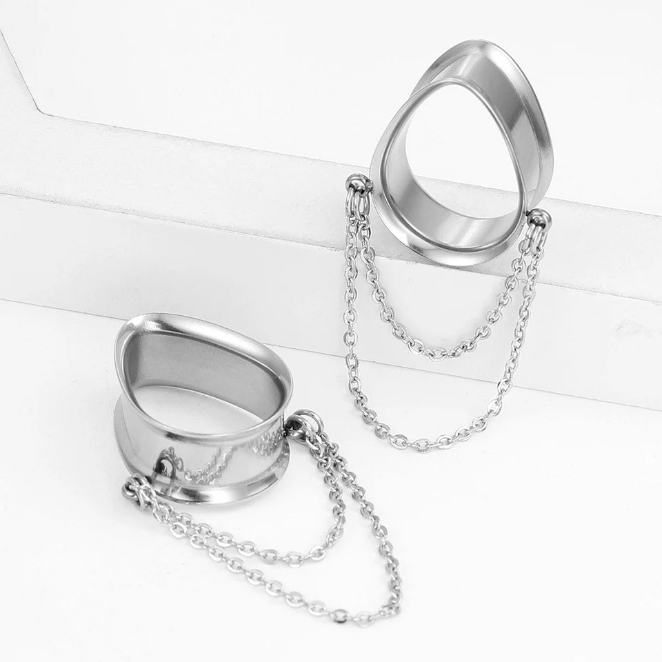 Teardrop Double Chain Tunnels | Dangle Plugs - DustyJewelz