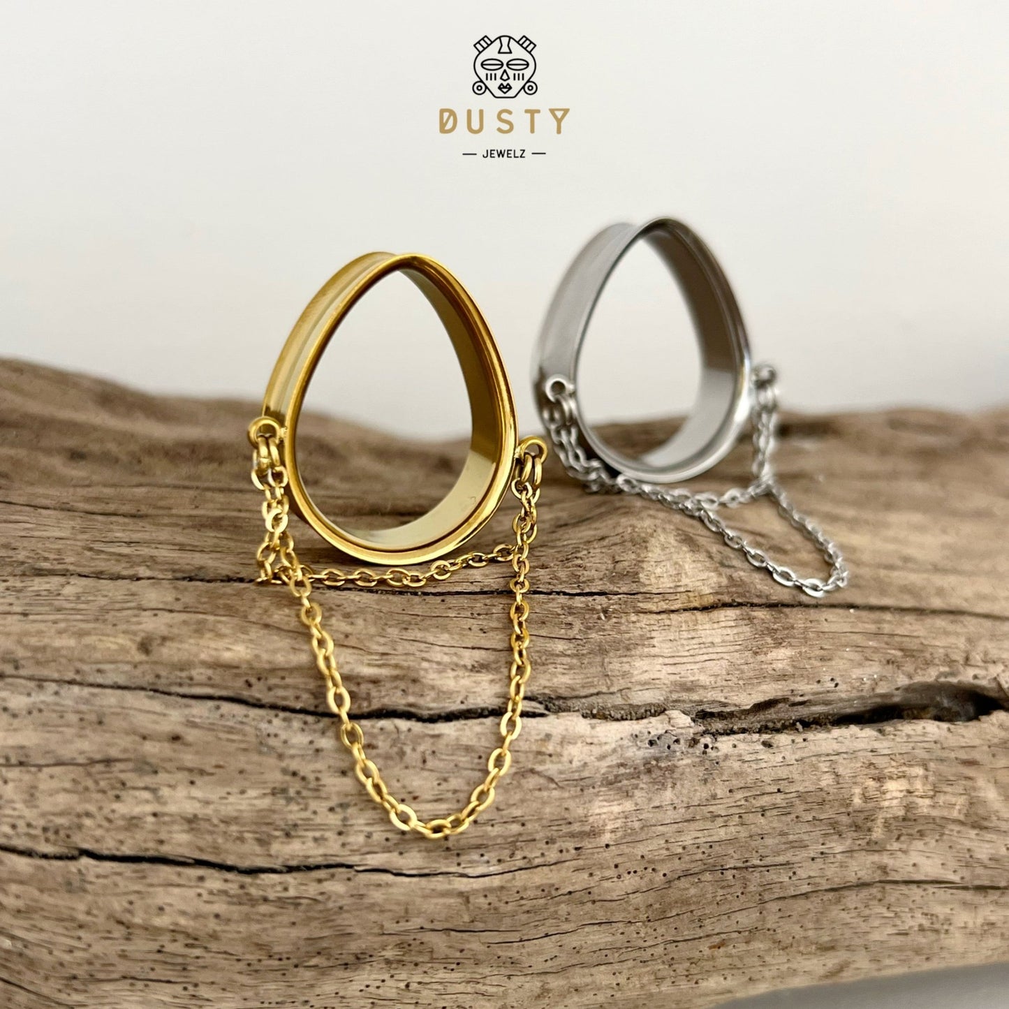 Teardrop Double Chain Tunnels | Dangle Plugs - DustyJewelz