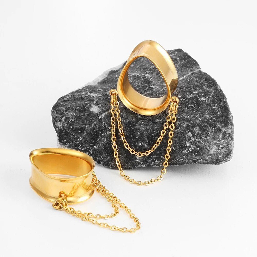 Teardrop Double Chain Tunnels | Dangle Plugs - DustyJewelz