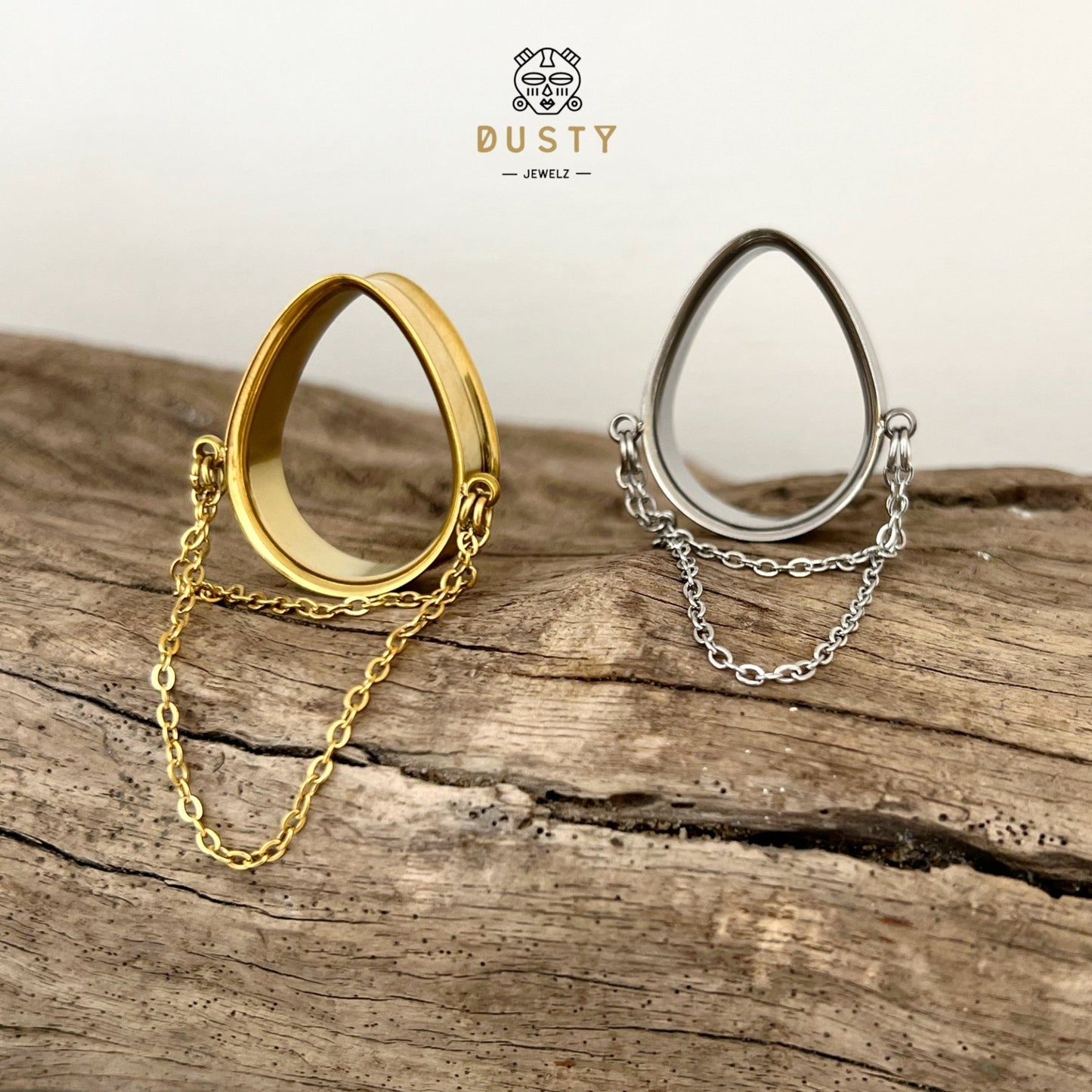 Teardrop Double Chain Tunnels | Dangle Plugs - DustyJewelz