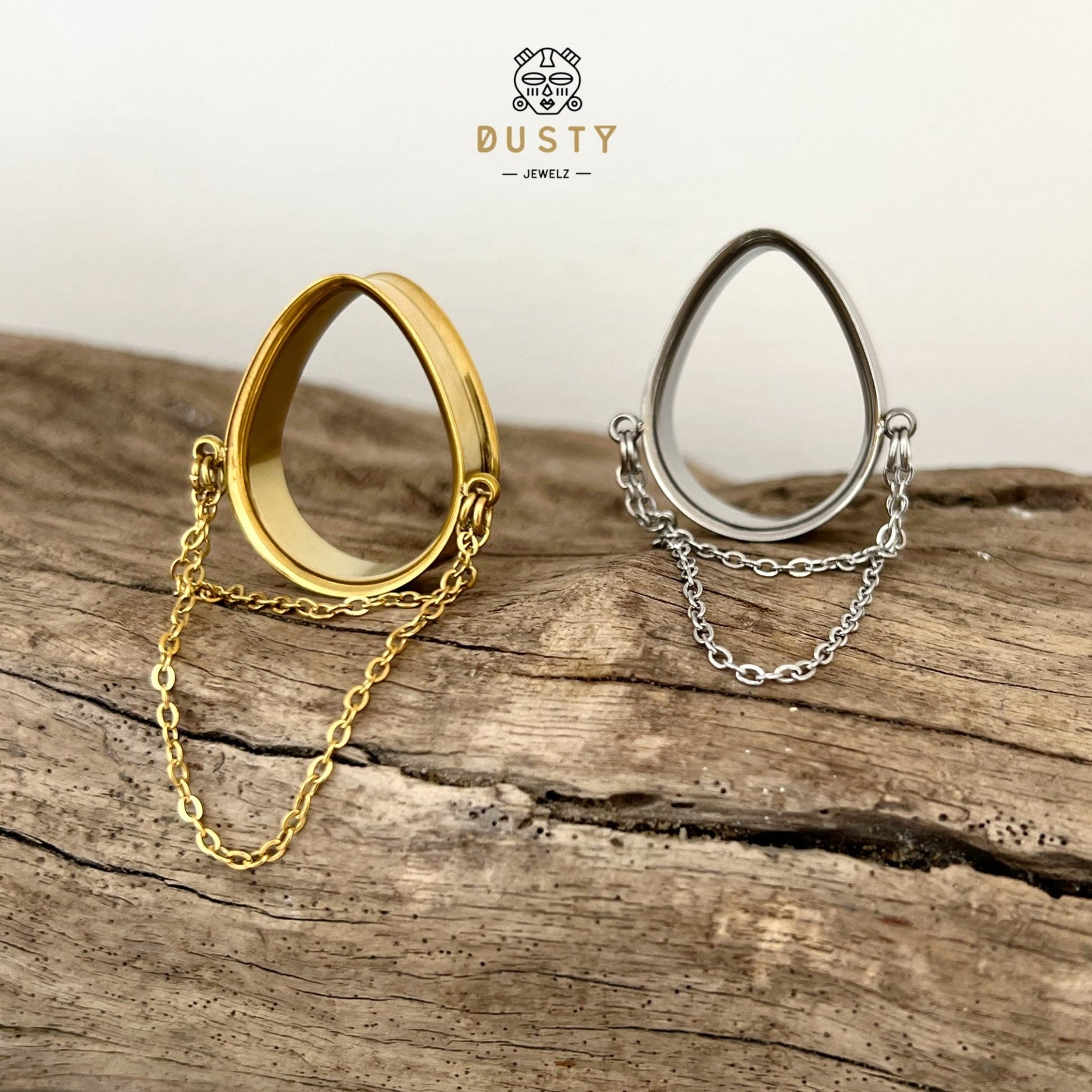Teardrop Double Chain Tunnels | Dangle Plugs - DustyJewelz