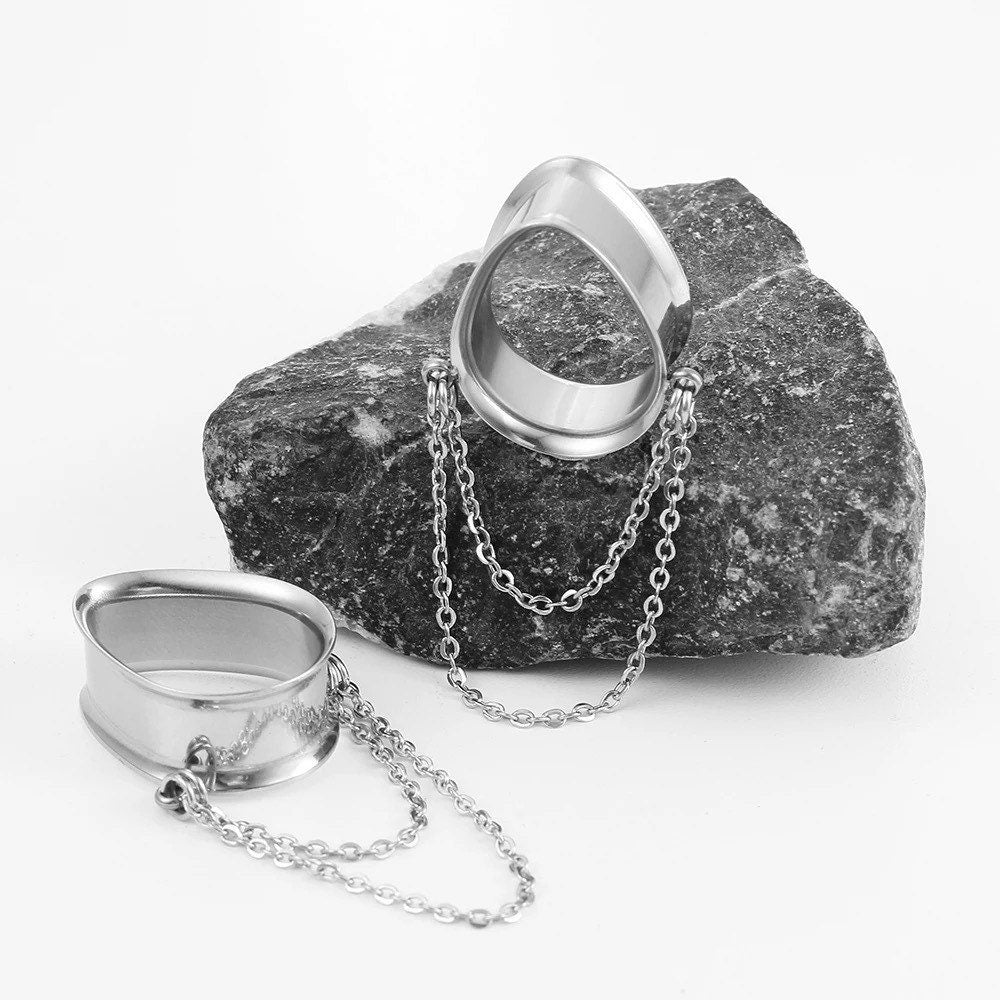 Teardrop Double Chain Tunnels | Dangle Plugs - DustyJewelz
