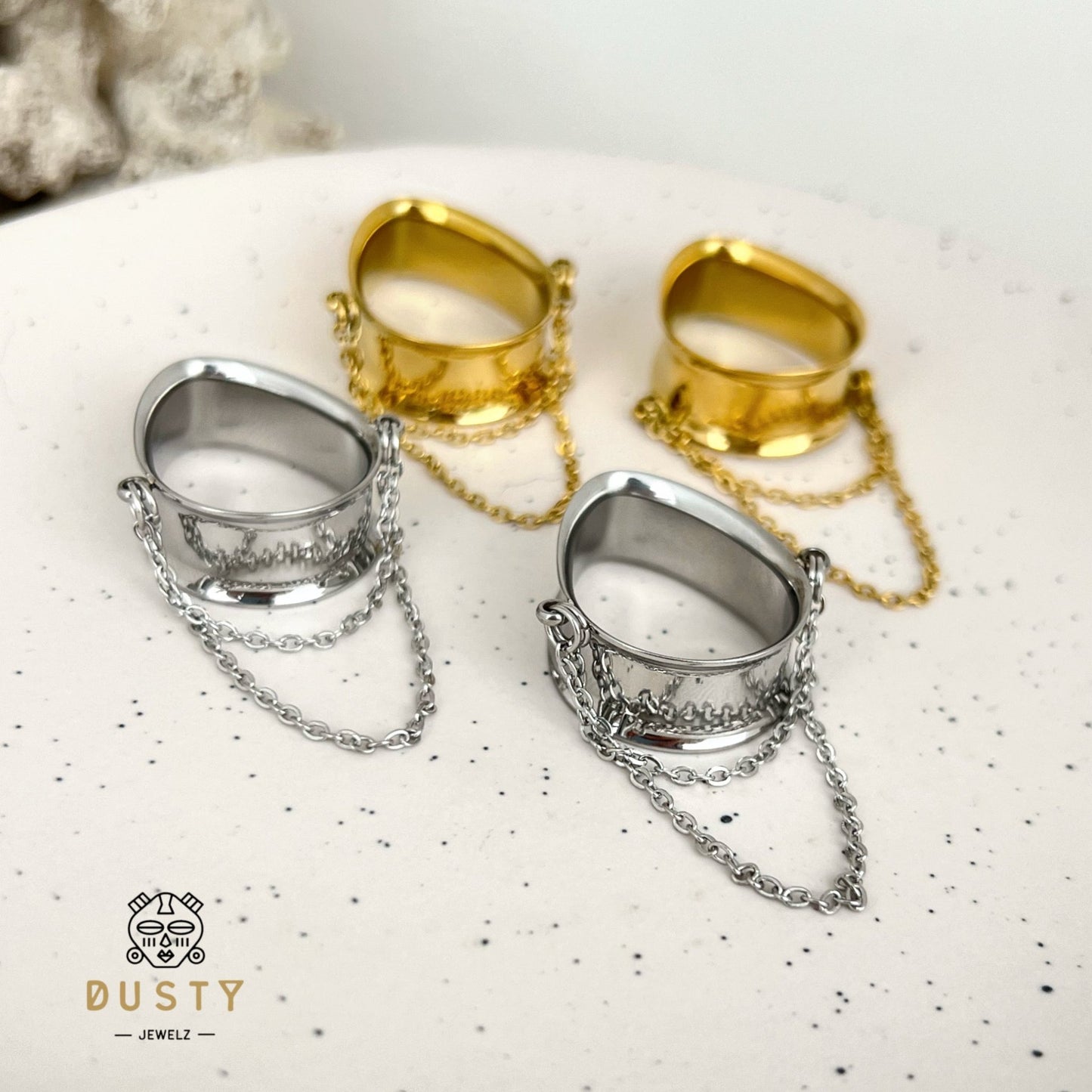 Teardrop Double Chain Tunnels | Dangle Plugs - DustyJewelz
