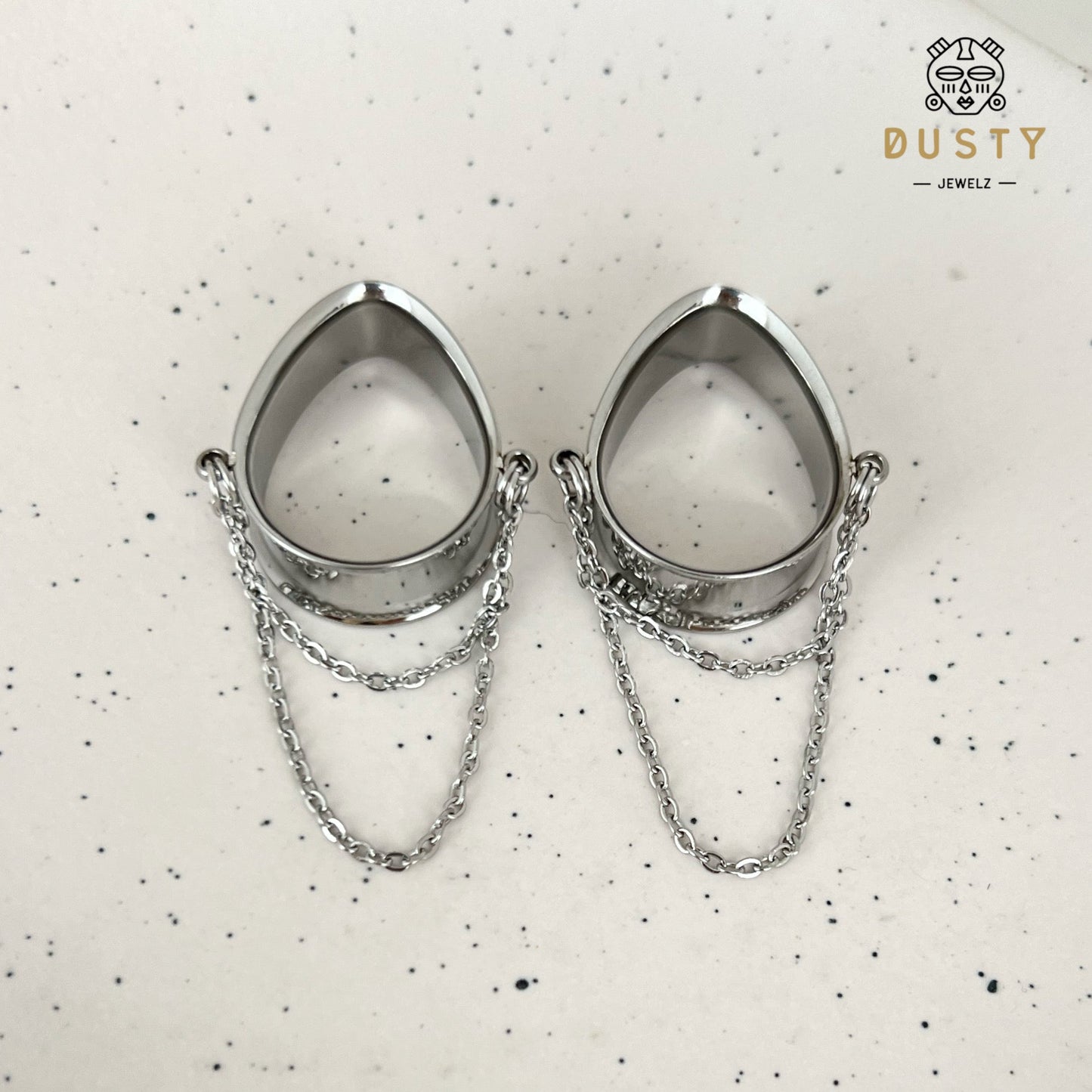 Teardrop Double Chain Tunnels | Dangle Plugs - DustyJewelz
