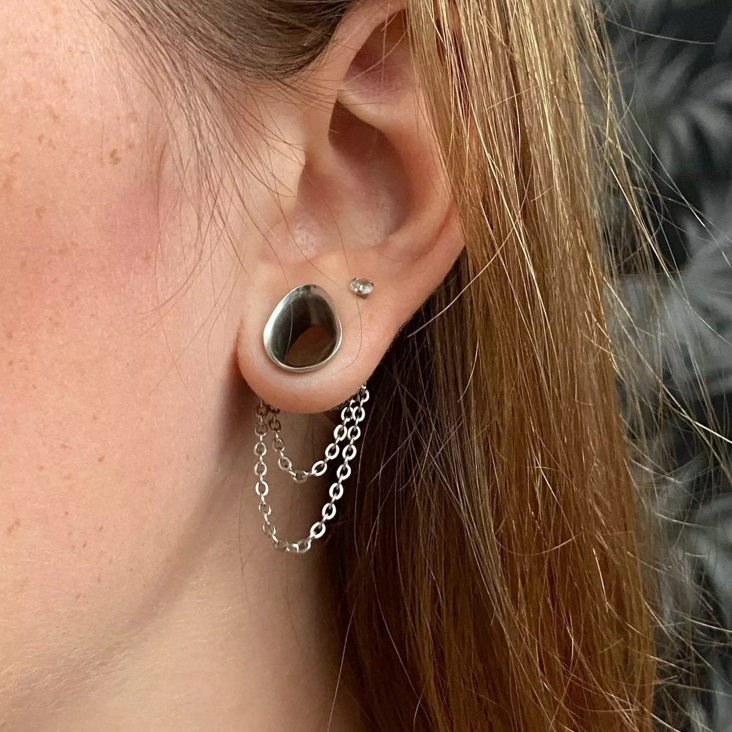 Teardrop Double Chain Tunnels | Dangle Plugs - DustyJewelz