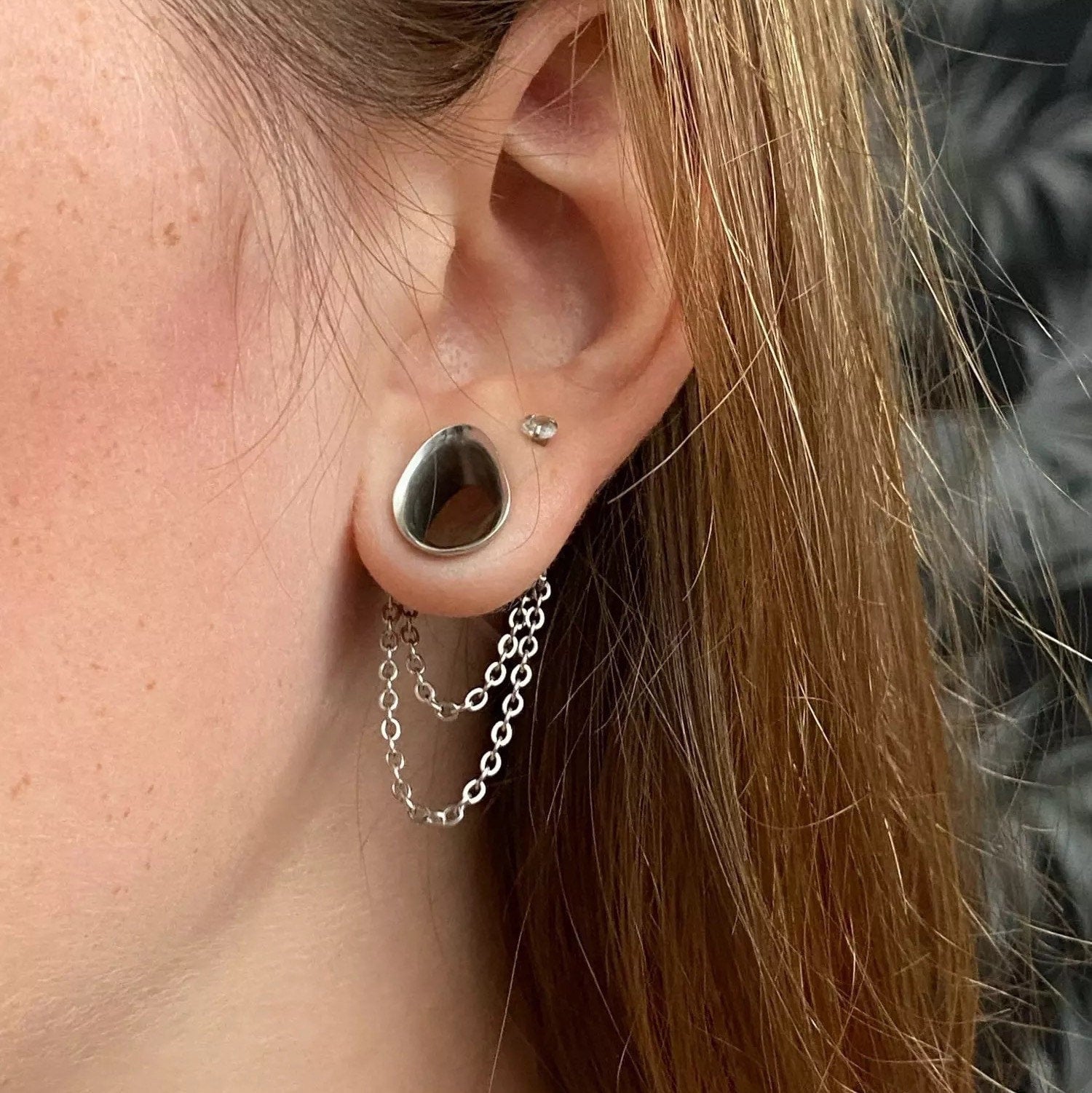 Teardrop Double Chain Tunnels | Dangle Plugs - DustyJewelz