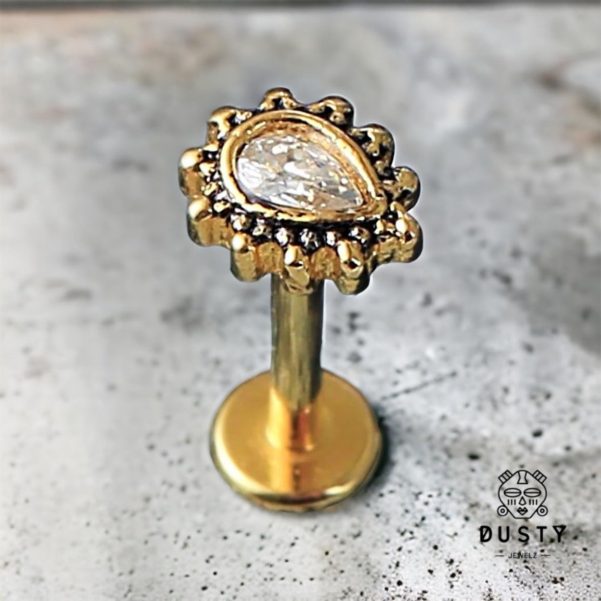 Teardrop Gem Labret Stud | Medusa Piercing | 16g Surgical Steel - DustyJewelz