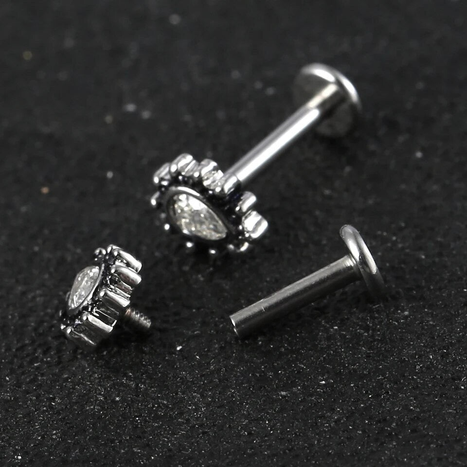 Teardrop Gem Labret Stud | Medusa Piercing | 16g Surgical Steel - DustyJewelz