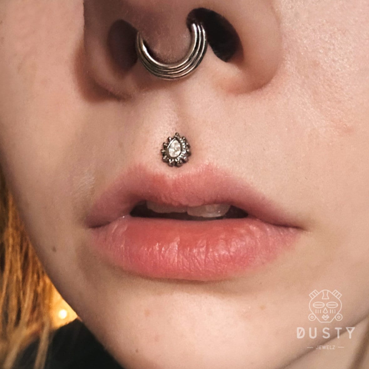 Teardrop Gem Labret Stud | Medusa Piercing | 16g Surgical Steel - DustyJewelz