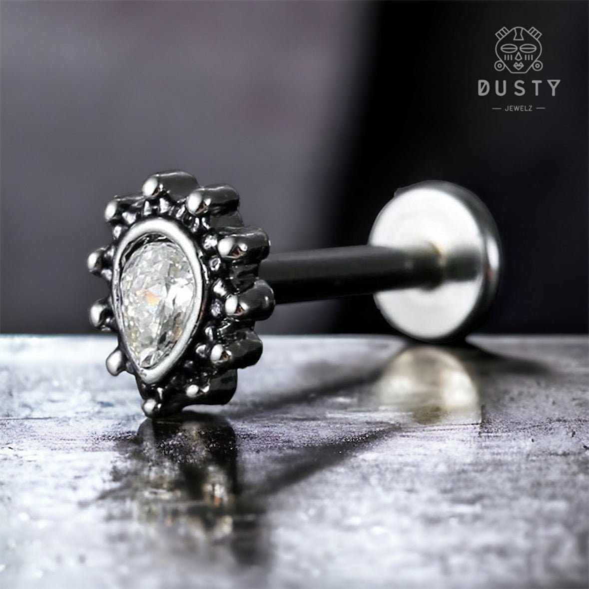 Teardrop Gem Labret Stud | Medusa Piercing | 16g Surgical Steel - DustyJewelz
