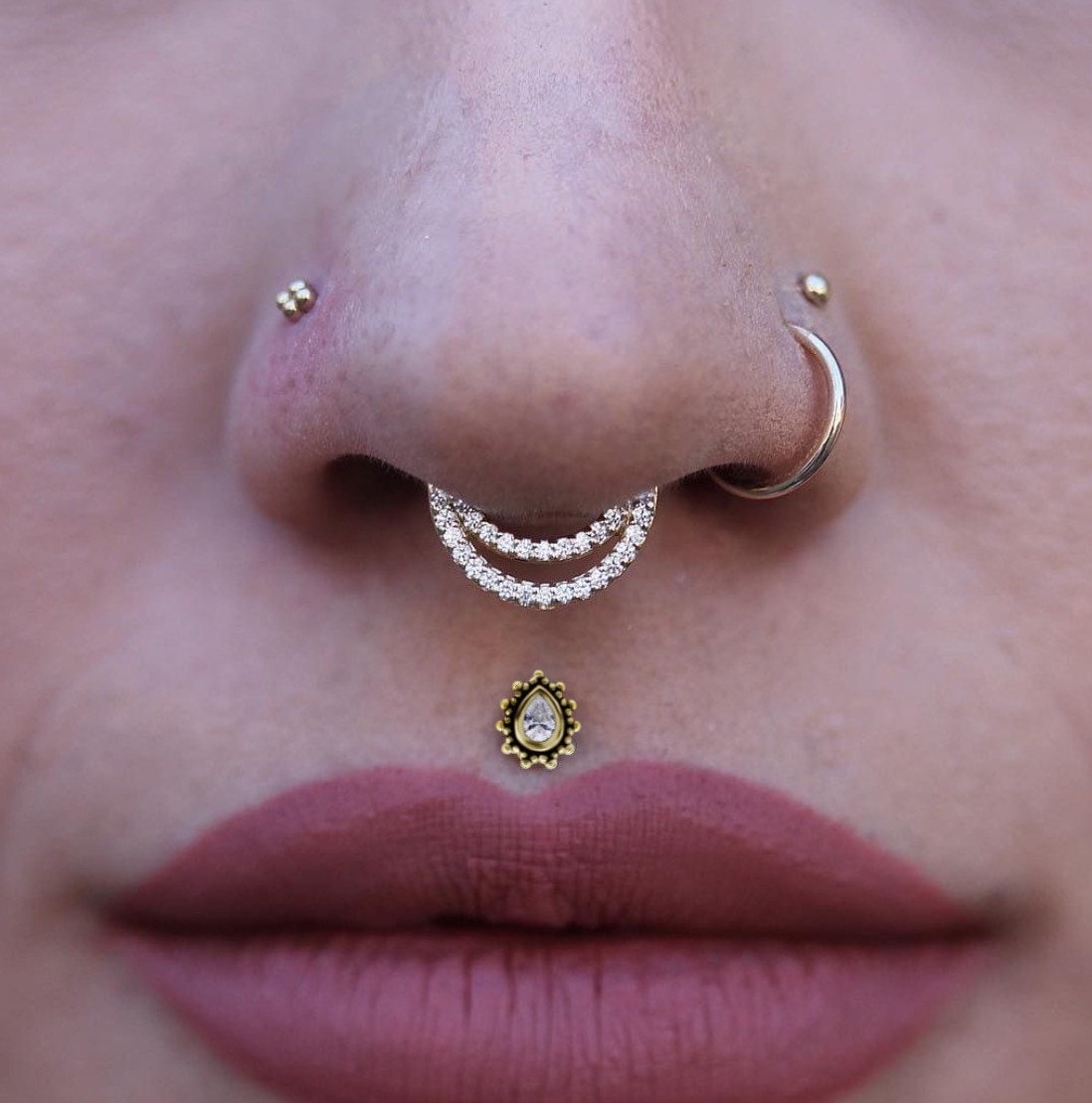 Teardrop Gem Labret Stud | Medusa Piercing | 16g Surgical Steel - DustyJewelz