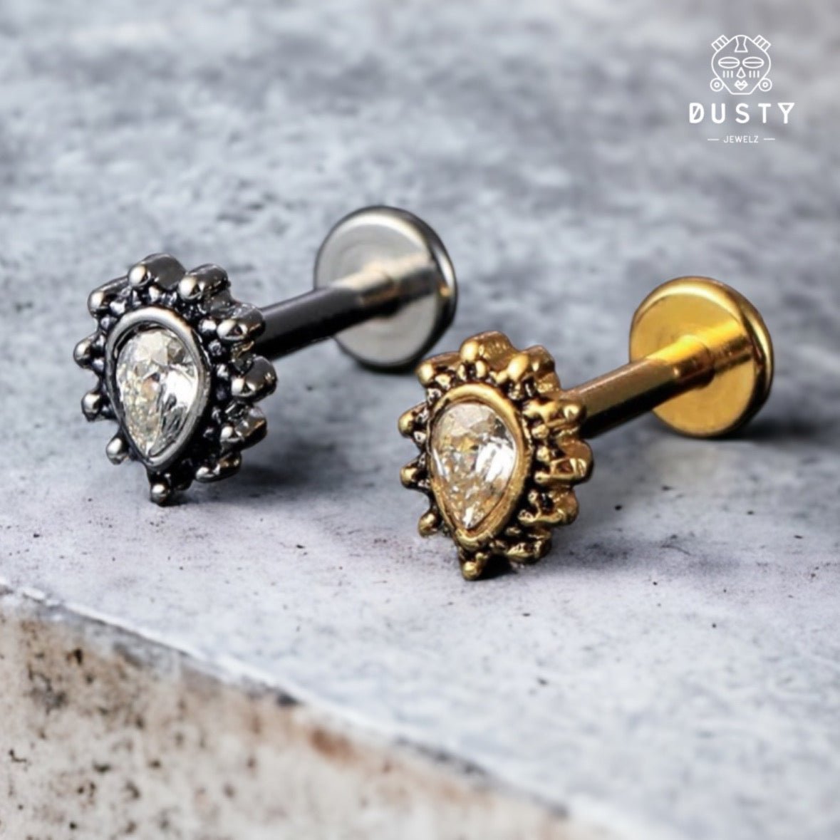 Teardrop Gem Labret Stud | Medusa Piercing | 16g Surgical Steel - DustyJewelz