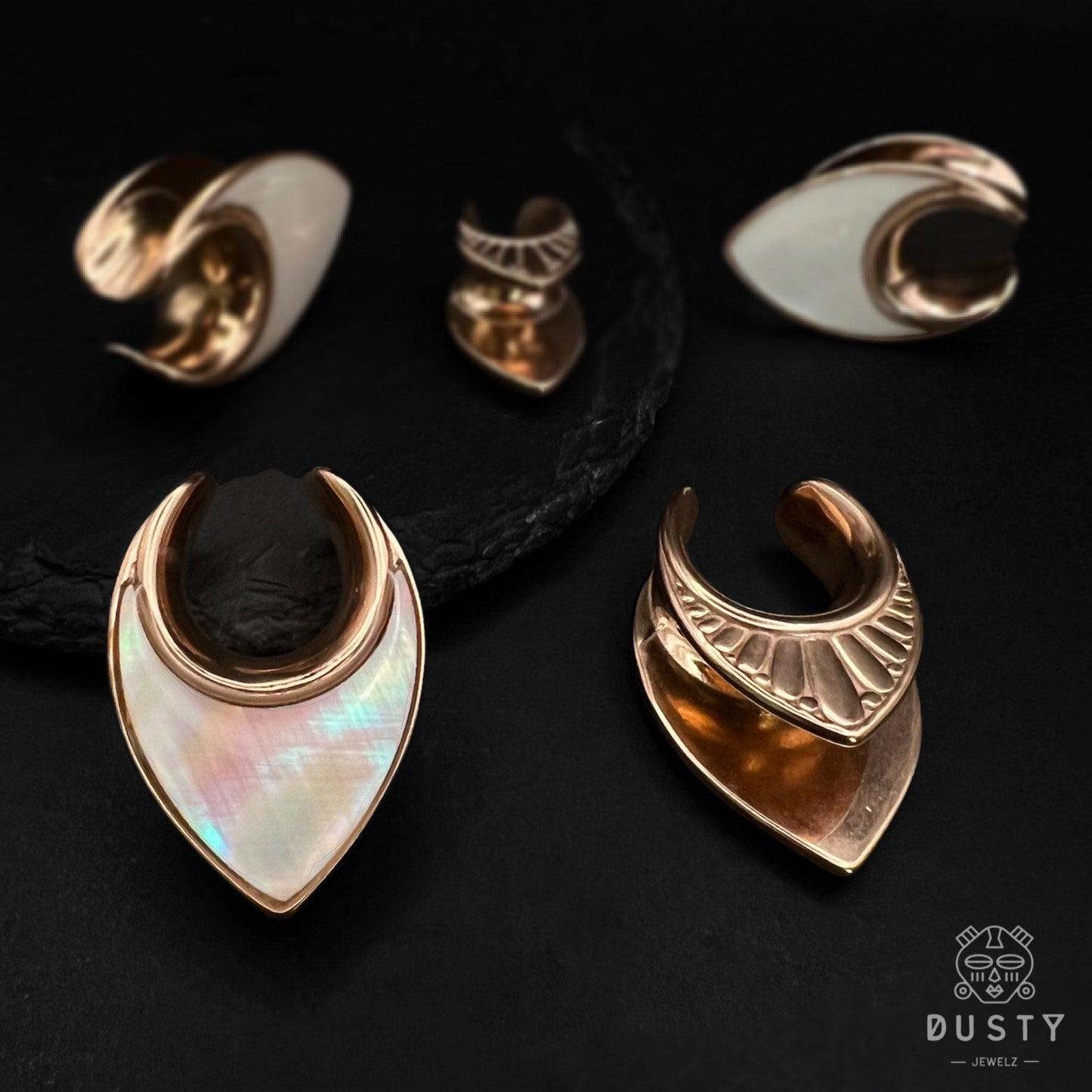 Teardrop Shell Inlay Saddle Plugs | Lobe Spreaders - DustyJewelz
