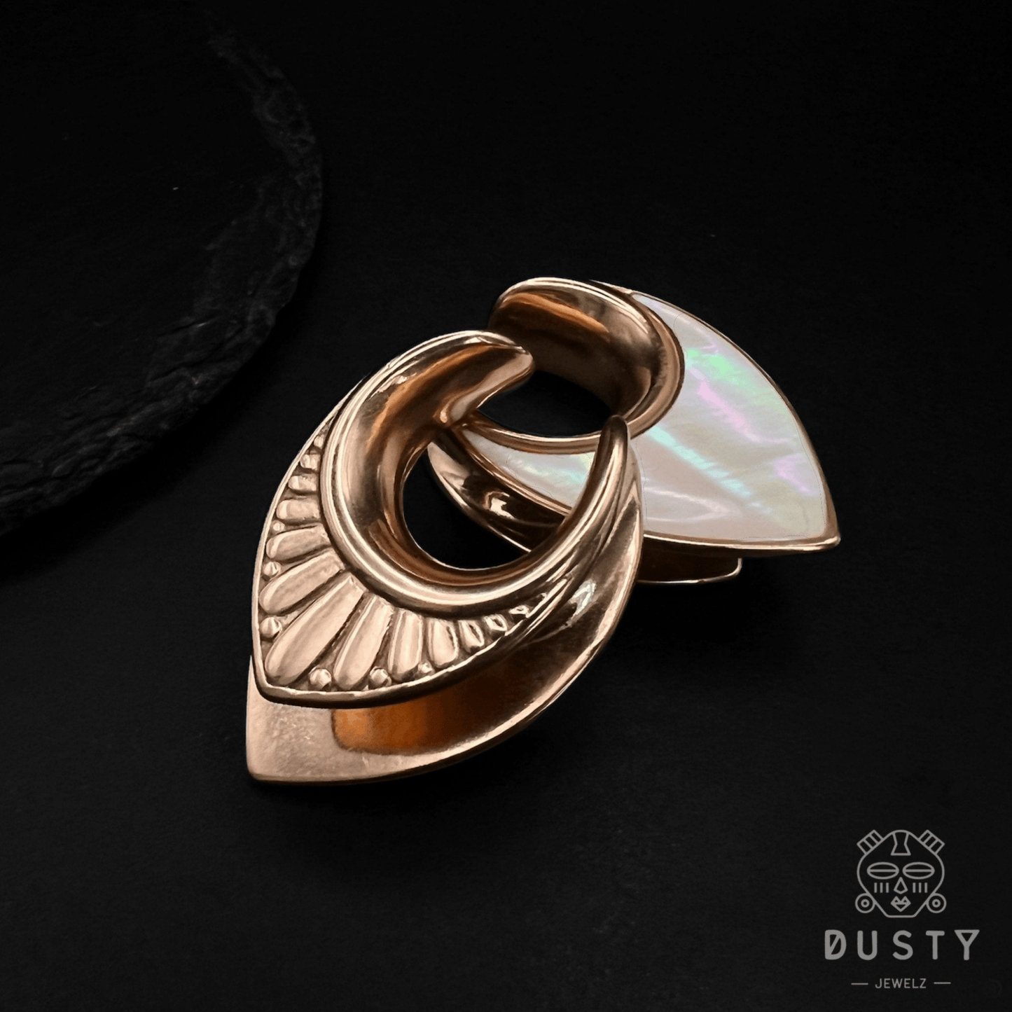 Teardrop Shell Inlay Saddle Plugs | Lobe Spreaders - DustyJewelz