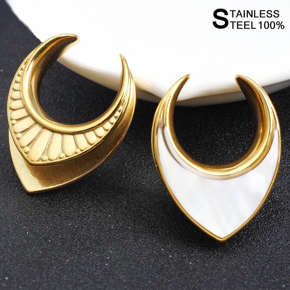 Teardrop Shell Inlay Saddle Plugs | Lobe Spreaders - DustyJewelz