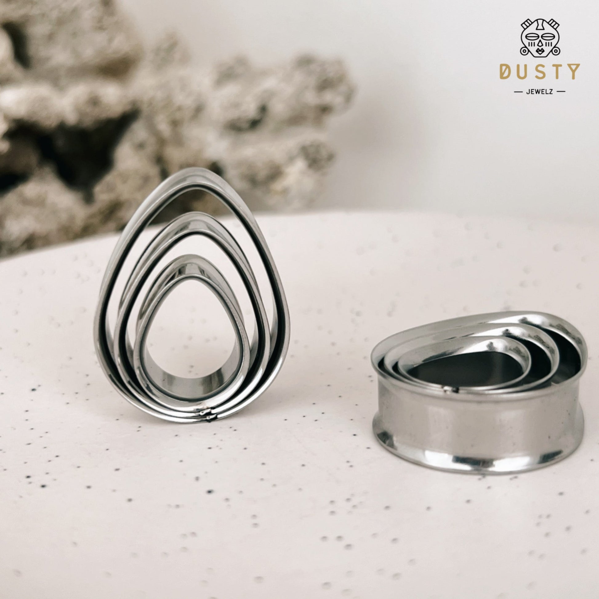 Teardrop Swirl Ear Tunnels | Spiral Multi Layered Steel Plugs - DustyJewelz