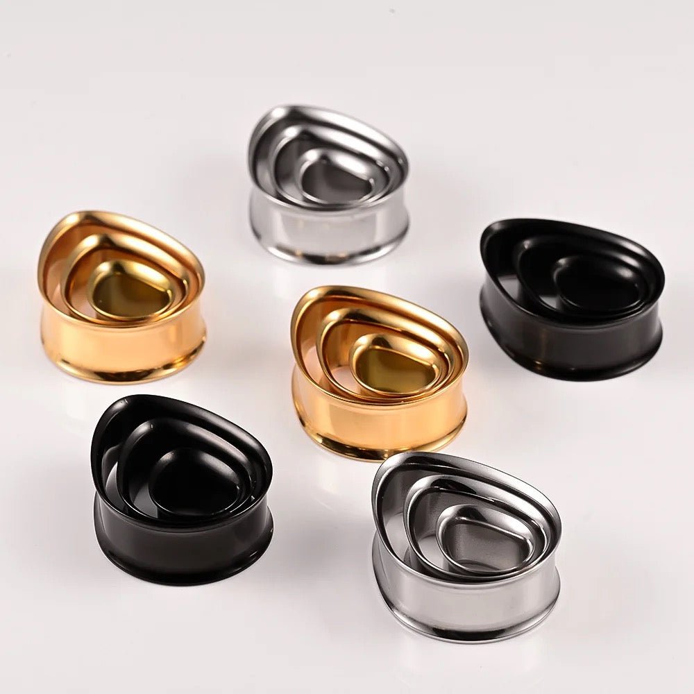 Teardrop Swirl Ear Tunnels | Spiral Multi Layered Steel Plugs - DustyJewelz