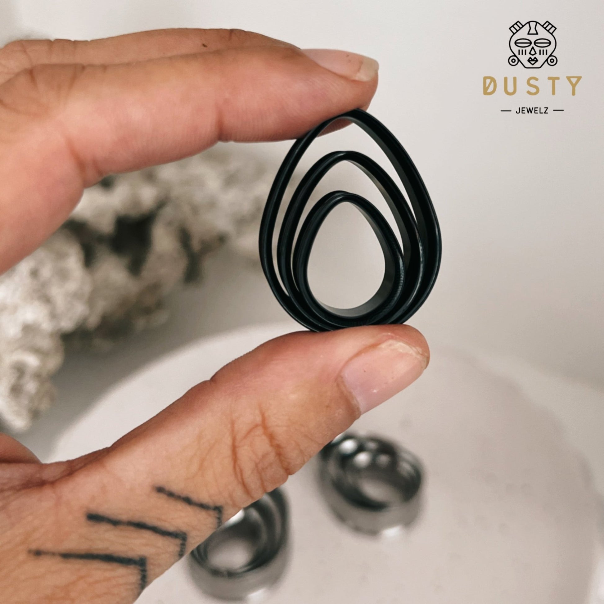 Teardrop Swirl Ear Tunnels | Spiral Multi Layered Steel Plugs - DustyJewelz