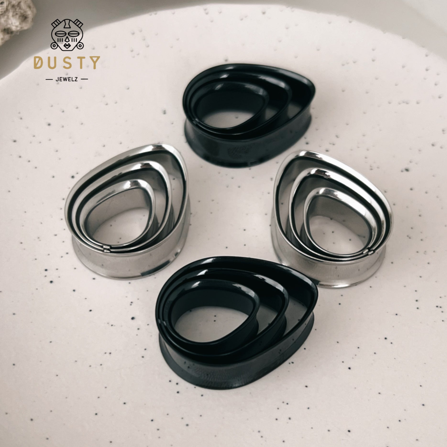 Teardrop Swirl Ear Tunnels | Spiral Multi Layered Steel Plugs - DustyJewelz