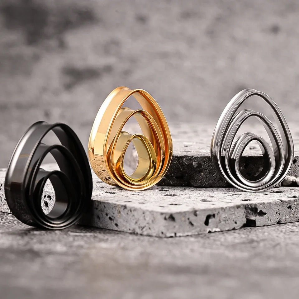 Teardrop Swirl Ear Tunnels | Spiral Multi Layered Steel Plugs - DustyJewelz