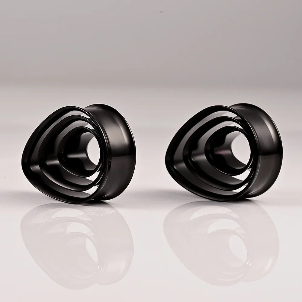 Teardrop Swirl Ear Tunnels | Spiral Multi Layered Steel Plugs - DustyJewelz