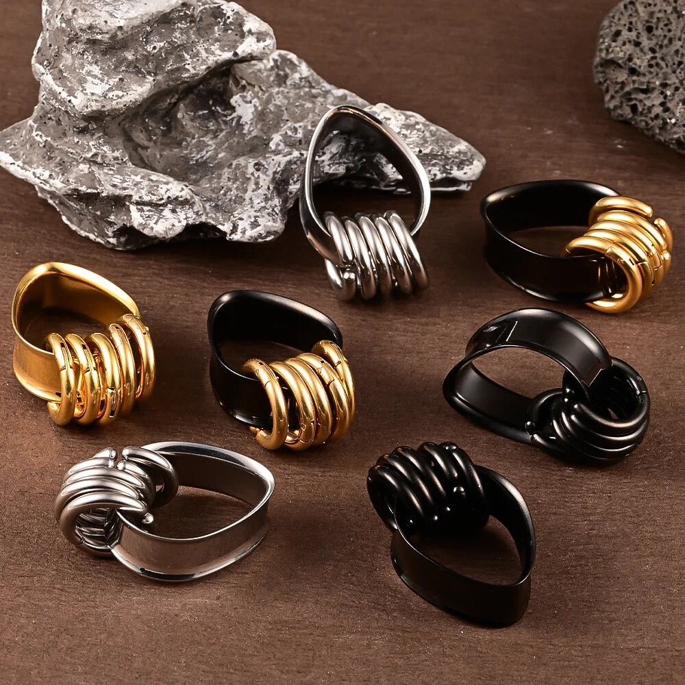 Teardrop Tunnels And Ring Stack Set | Steel Eyelets With Dangle Rings - DustyJewelz
