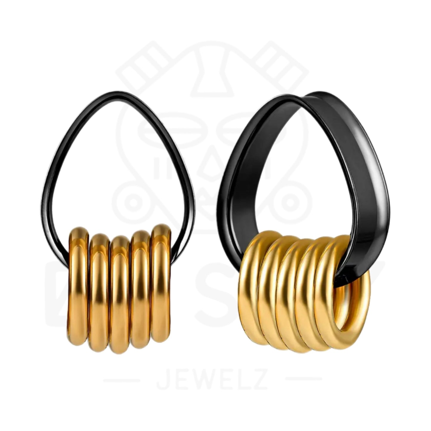 Teardrop Tunnels And Ring Stack Set | Steel Eyelets With Dangle Rings - DustyJewelz