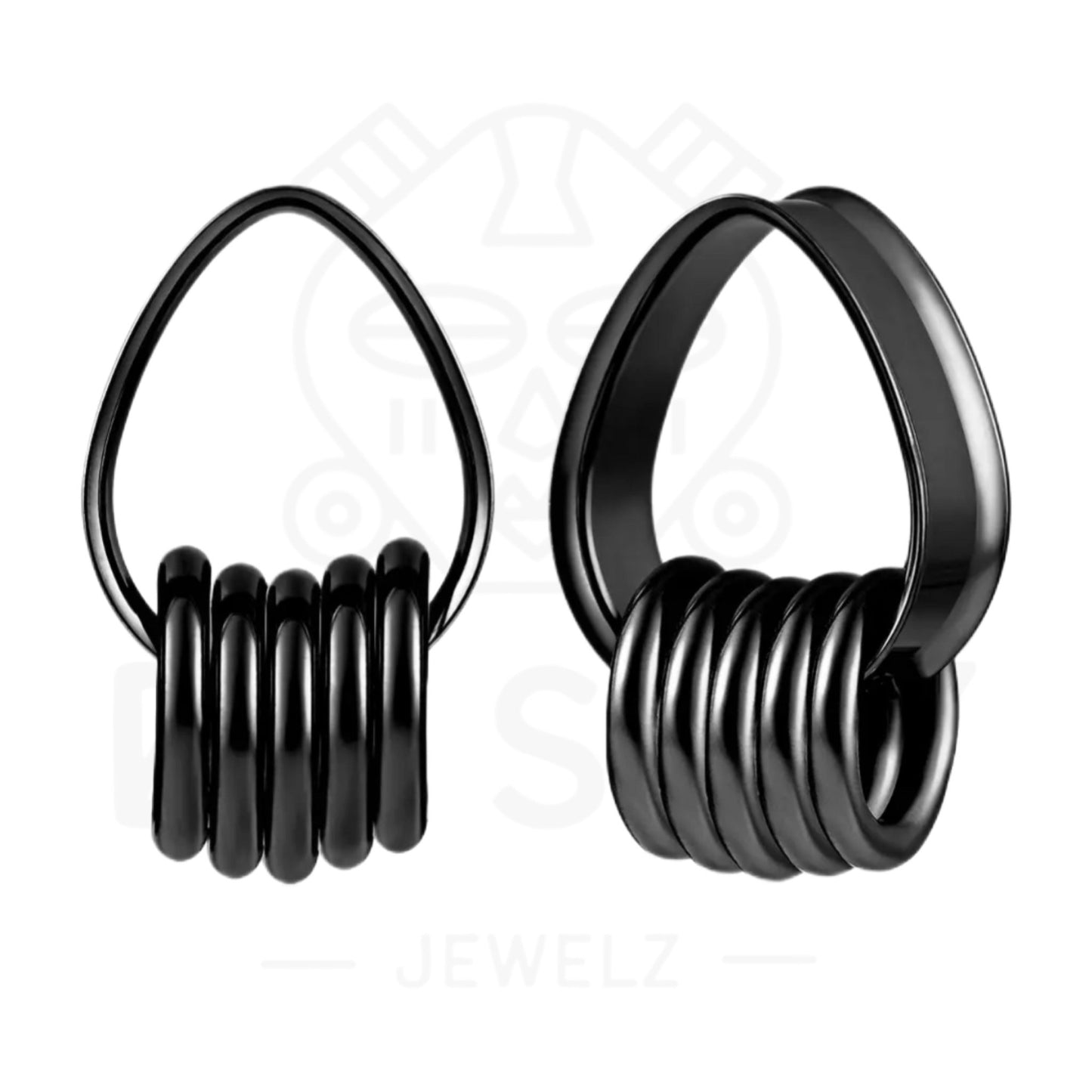 Teardrop Tunnels And Ring Stack Set | Steel Eyelets With Dangle Rings - DustyJewelz