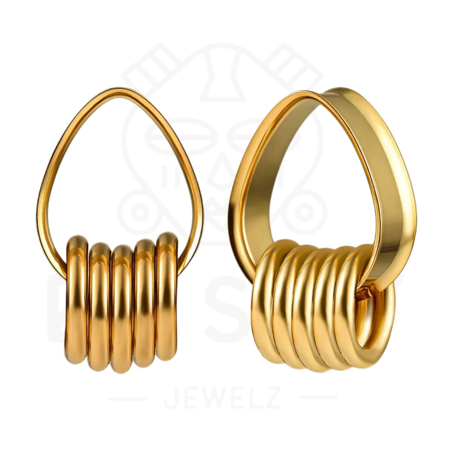 Teardrop Tunnels And Ring Stack Set | Steel Eyelets With Dangle Rings - DustyJewelz
