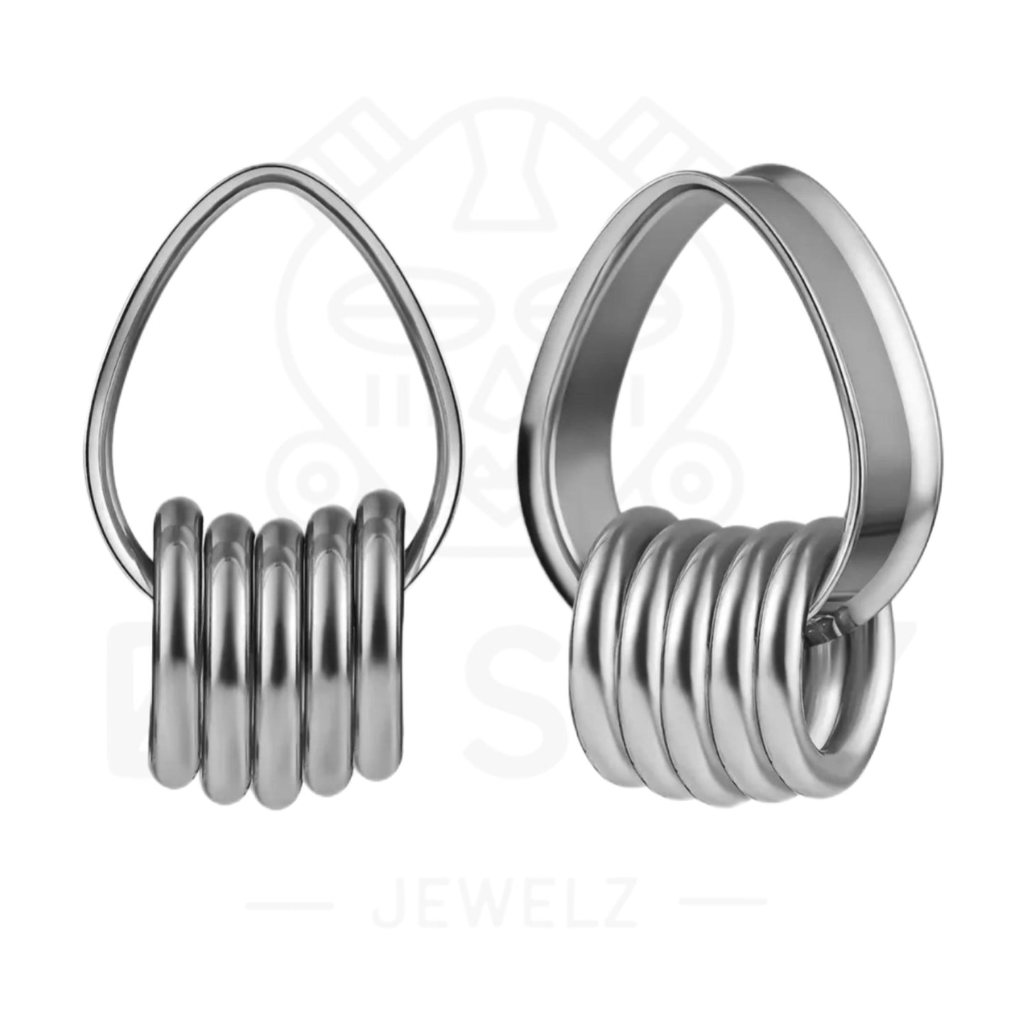 Teardrop Tunnels And Ring Stack Set | Steel Eyelets With Dangle Rings - DustyJewelz