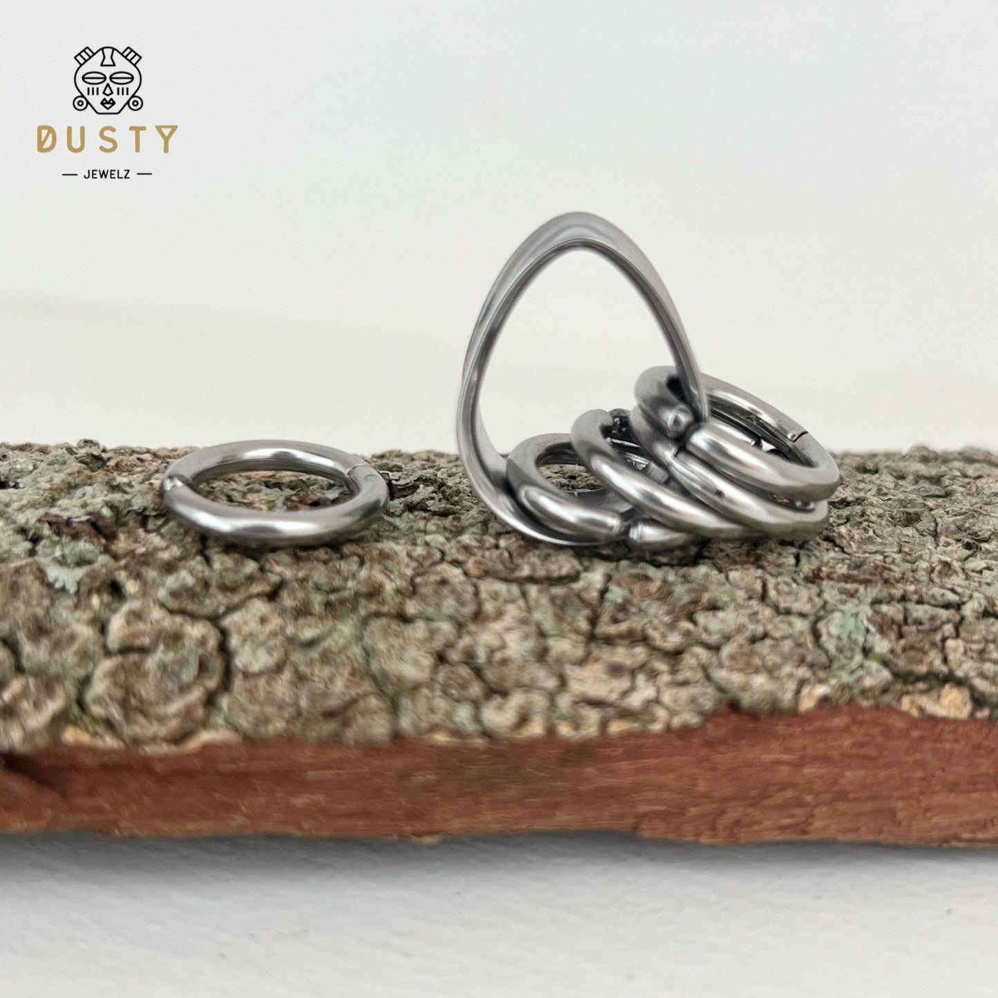 Teardrop Tunnels And Ring Stack Set | Steel Eyelets With Dangle Rings - DustyJewelz