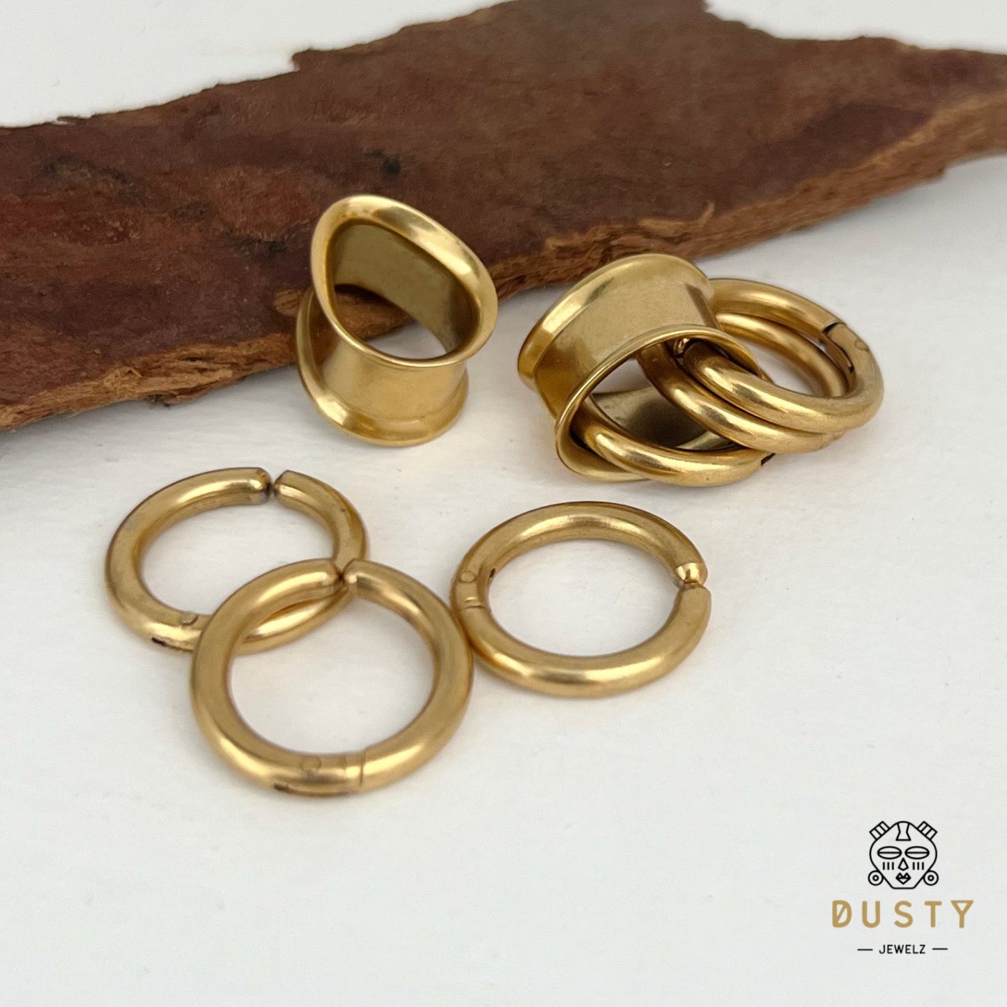 Teardrop Tunnels And Ring Stack Set | Steel Eyelets With Dangle Rings - DustyJewelz