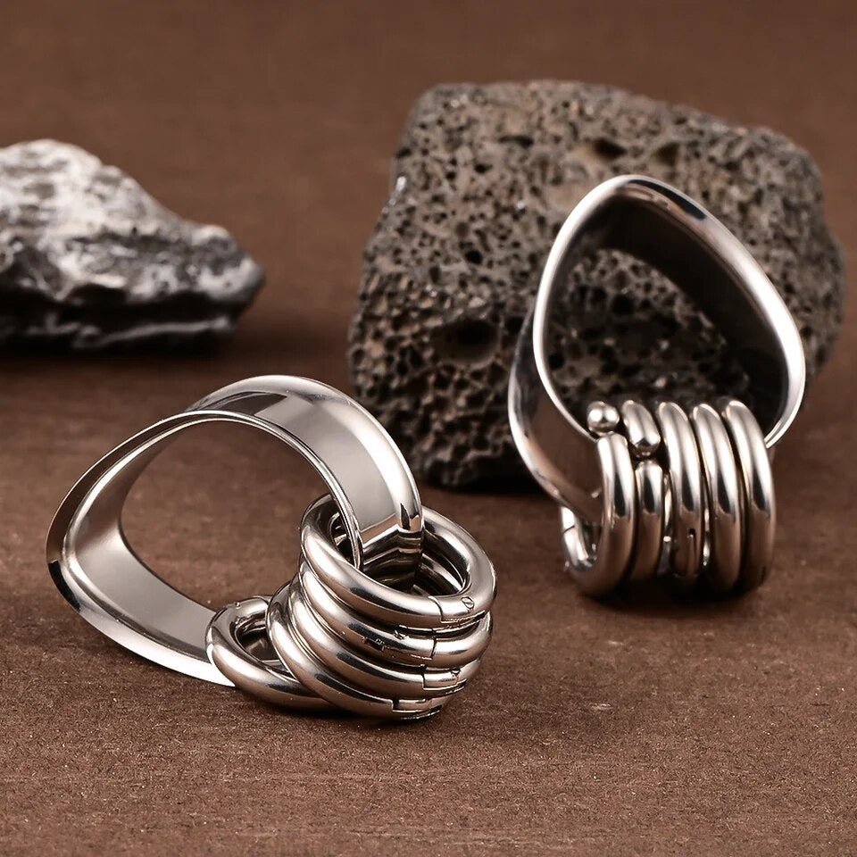 Teardrop Tunnels And Ring Stack Set | Steel Eyelets With Dangle Rings - DustyJewelz
