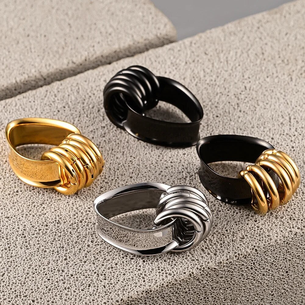 Teardrop Tunnels And Ring Stack Set | Steel Eyelets With Dangle Rings - DustyJewelz