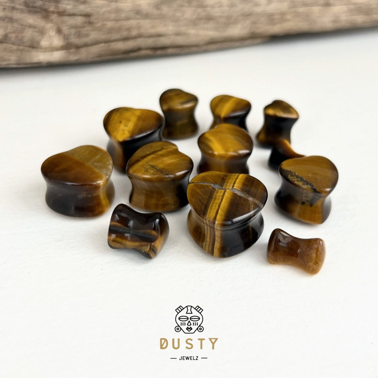 Tiger Eye Heart Shaped Stone Plugs | Double Flare - DustyJewelz
