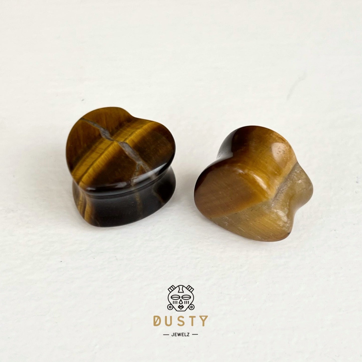 Tiger Eye Heart Shaped Stone Plugs | Double Flare - DustyJewelz