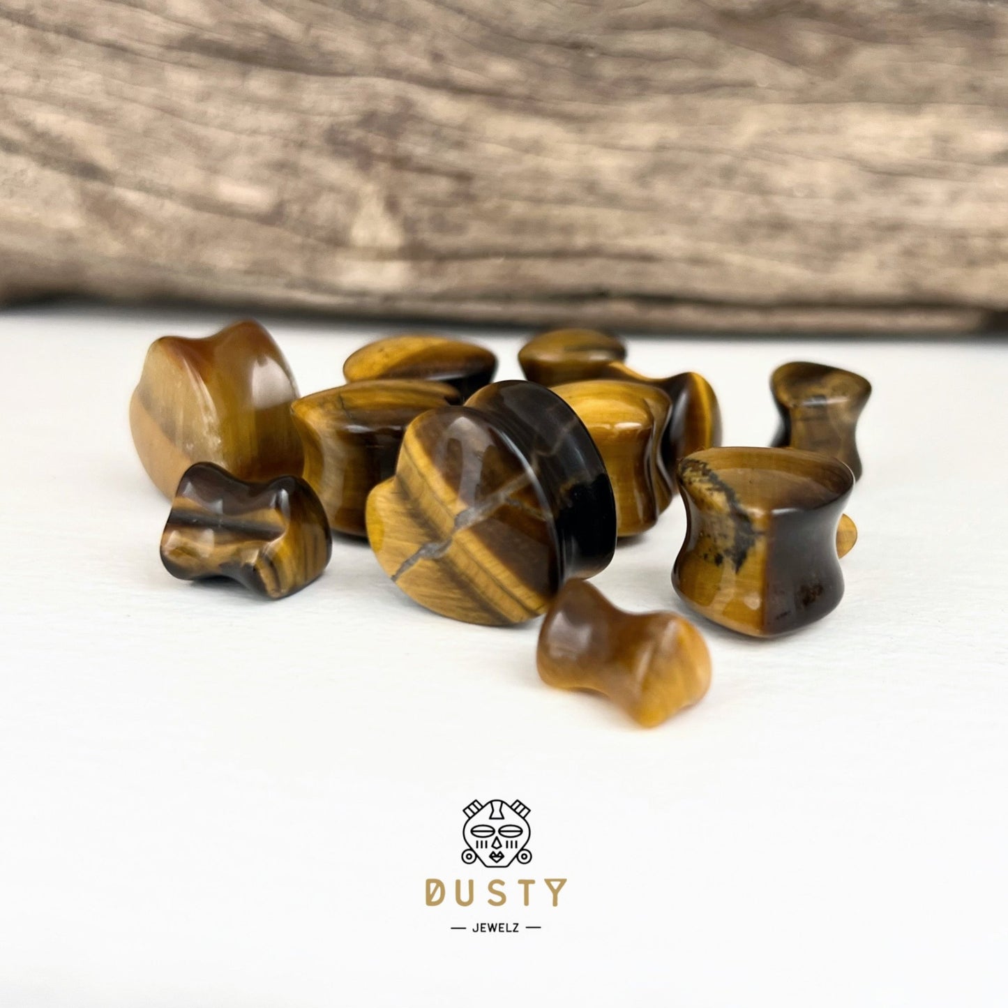 Tiger Eye Heart Shaped Stone Plugs | Double Flare - DustyJewelz