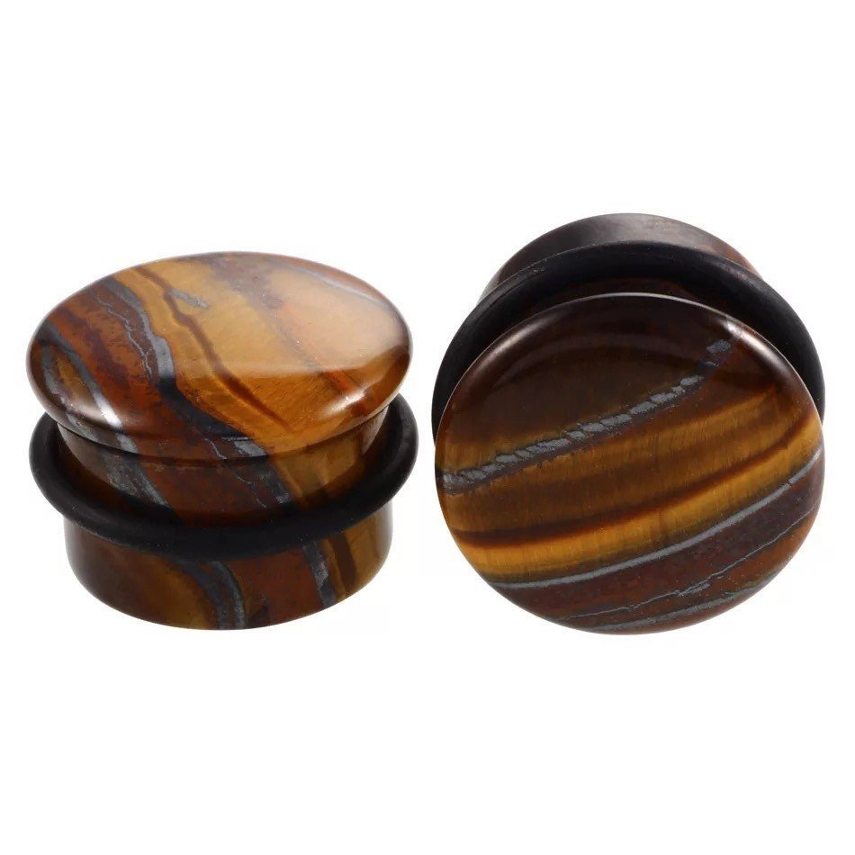 Tiger Eye Stone Plugs | Convex Single Flare - DustyJewelz