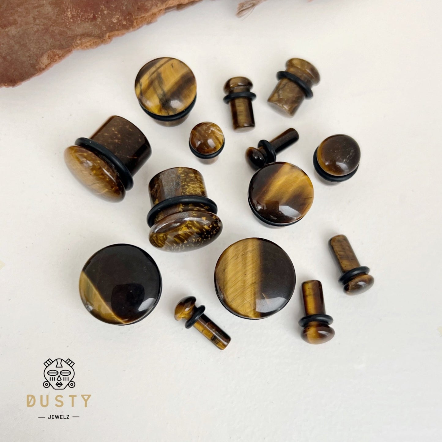 Tiger Eye Stone Plugs | Convex Single Flare - DustyJewelz