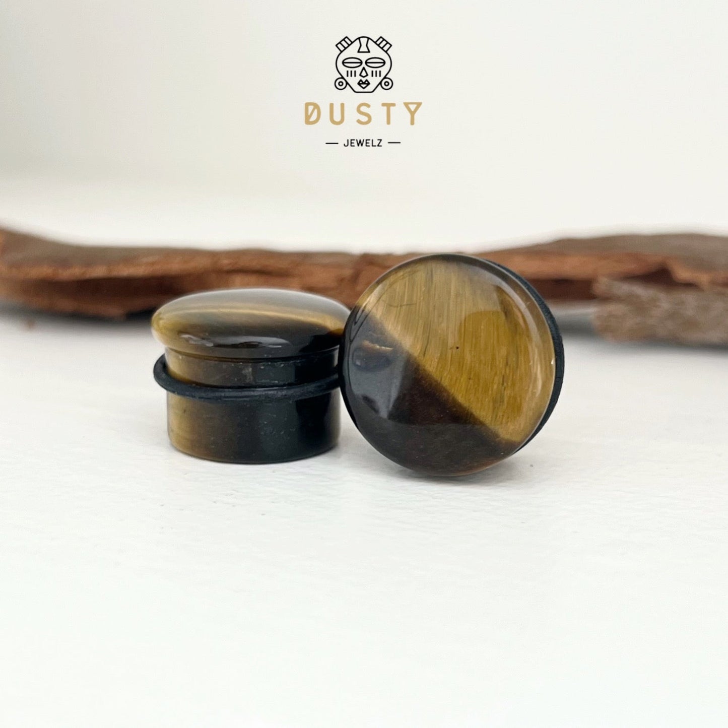 Tiger Eye Stone Plugs | Convex Single Flare - DustyJewelz
