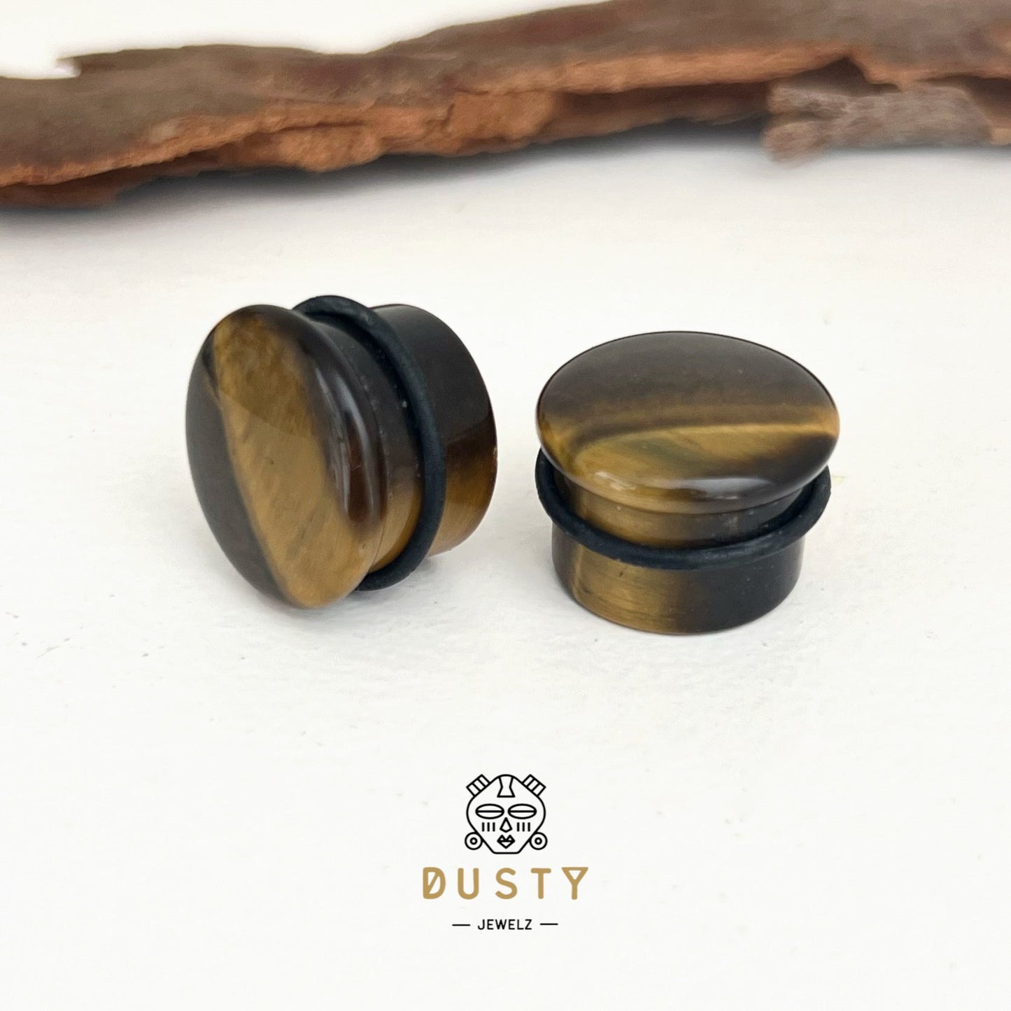 Tiger Eye Stone Plugs | Convex Single Flare - DustyJewelz