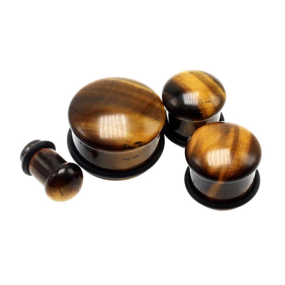 Tiger Eye Stone Plugs | Convex Single Flare - DustyJewelz