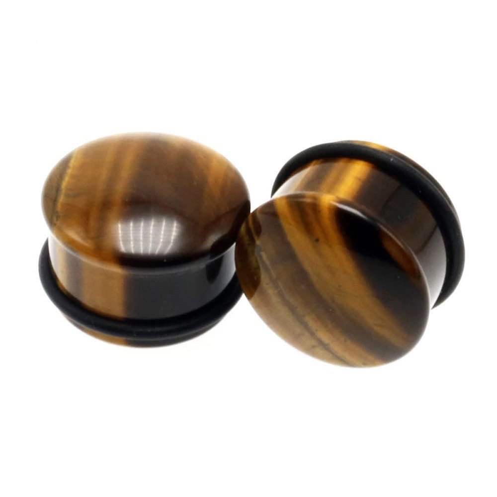 Tiger Eye Stone Plugs | Convex Single Flare - DustyJewelz